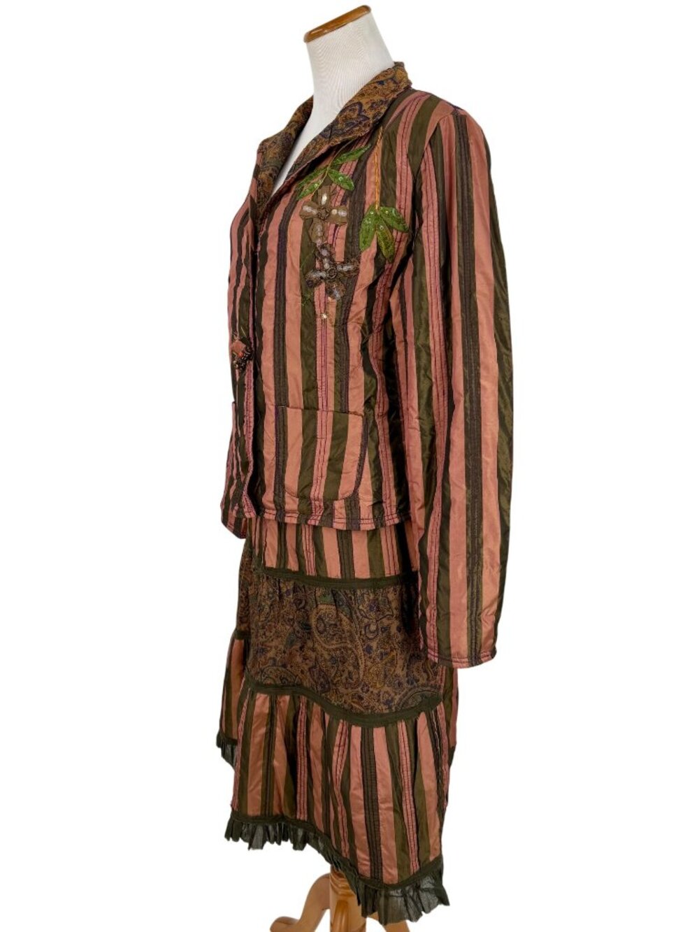 VTG 90s NWT Solstice Blazer & Tiered Skirt Set S Paisley Striped Steampunk Boho - Picture 11 of 16
